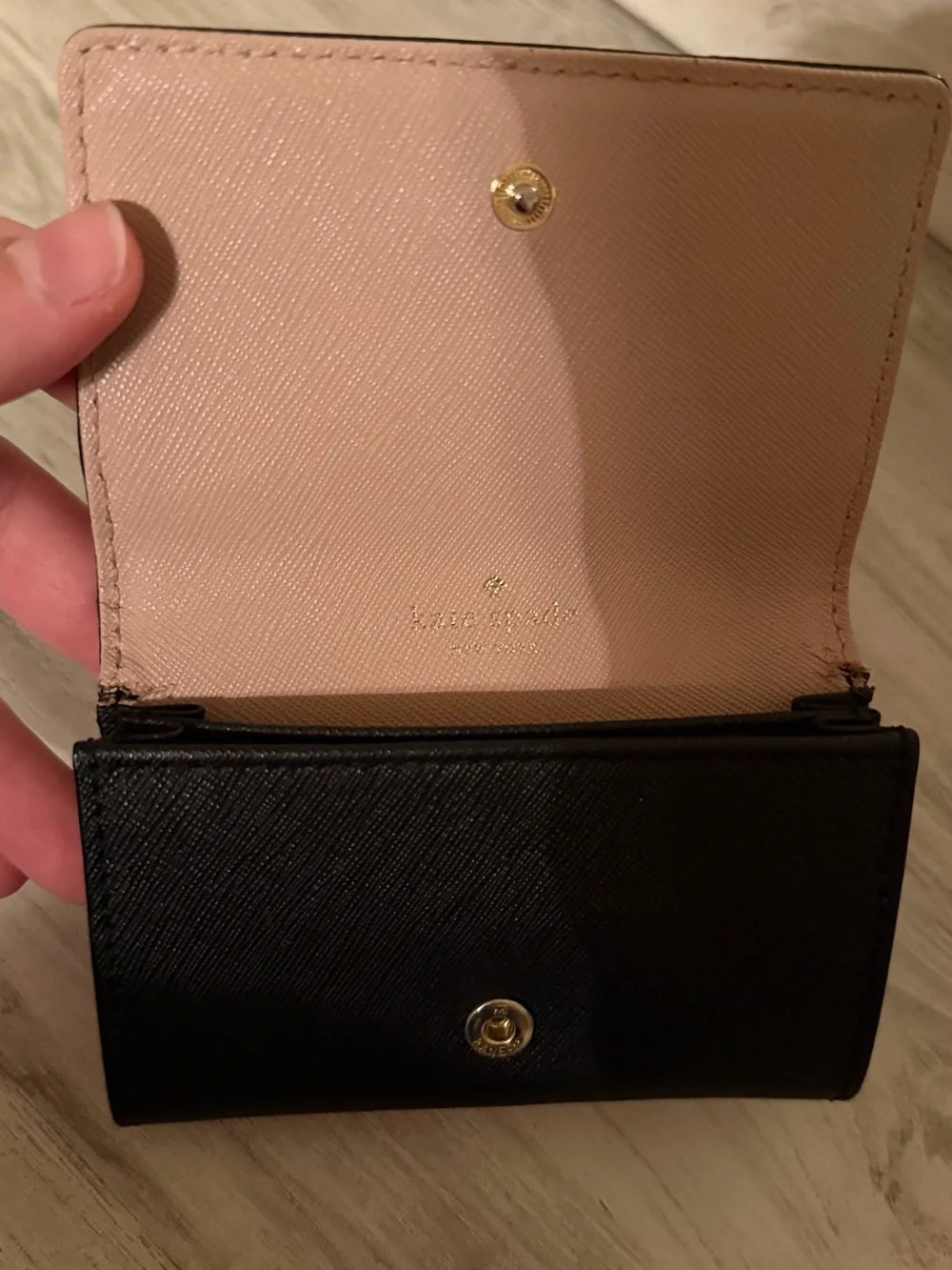 kate spade Pink-Tan Leather Card & Key Holder with Gold Logo